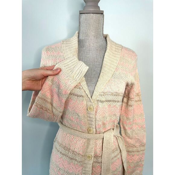 Cherokee Pink Cream Button Front Belted Long Sleeve Cardigan Girls Size XL 14/16 - Picture 4 of 6